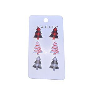 Little Debbie Christmas tree snack stud earrings 3 novelty plaid farmhouse